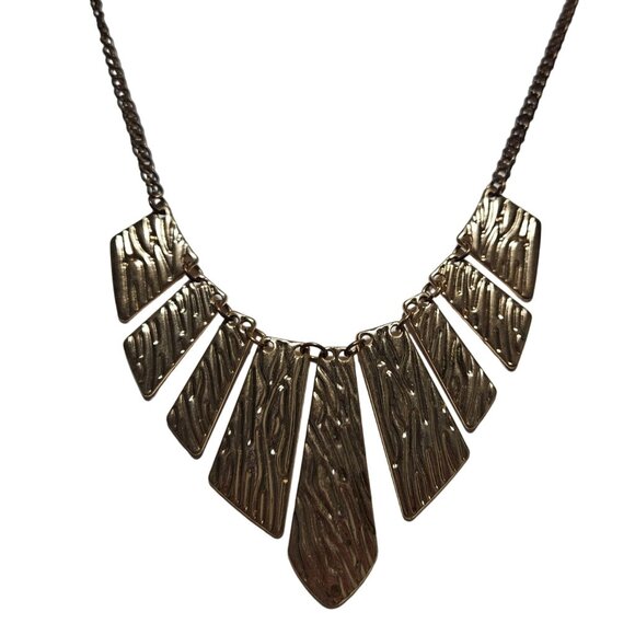 African Inspired Tigress Bib Statement Necklace Gold Tone Textured Jewelry Women - Picture 1 of 6